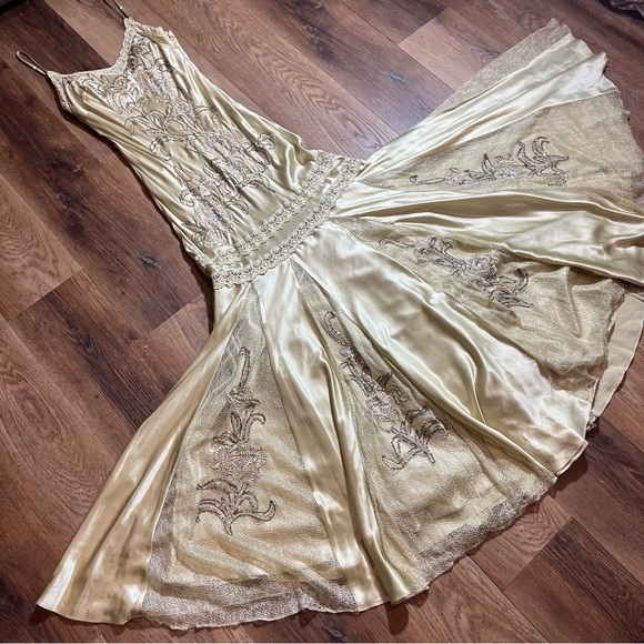 Vintage Dresses & Skirts - Vintage 100% Silk Beaded Dress Lace Dress Vintage Drop Waist Gown Prom Dress